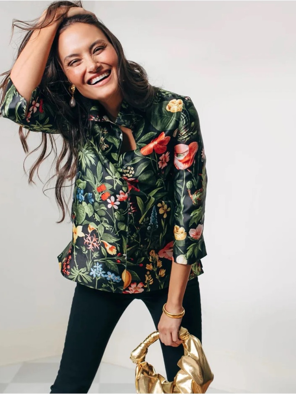 Tuckernuck Black Botanical Print Tunic with Multicolor Florals